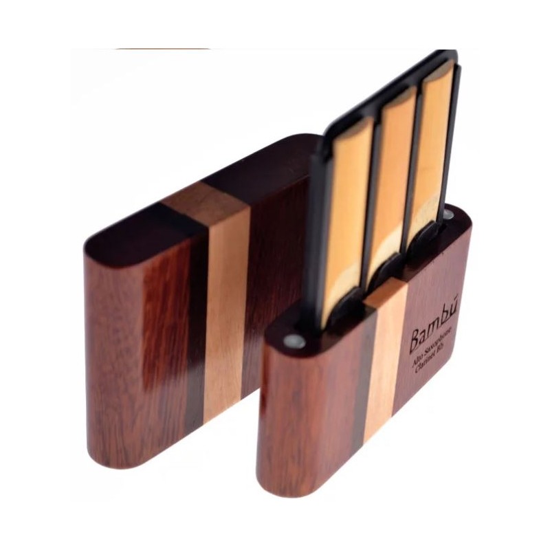 ETUIS BOIS BAMBU RA03 POUR ANCHES SAXOPHONE ALTO ET CLARINETTE Foncé avec bande clair ETUIS BOIS BAMBU RA03 POUR ANCHES SAXOPHONE ALTO ET CLARINETTE Foncé avec bande clair